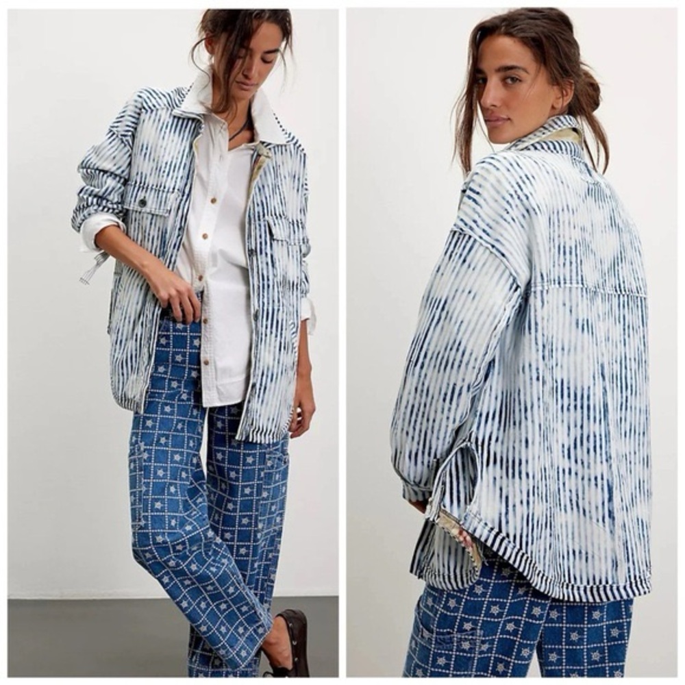 Free People We The Free Striped Chore Jacket Shacket Utility Shirt M
